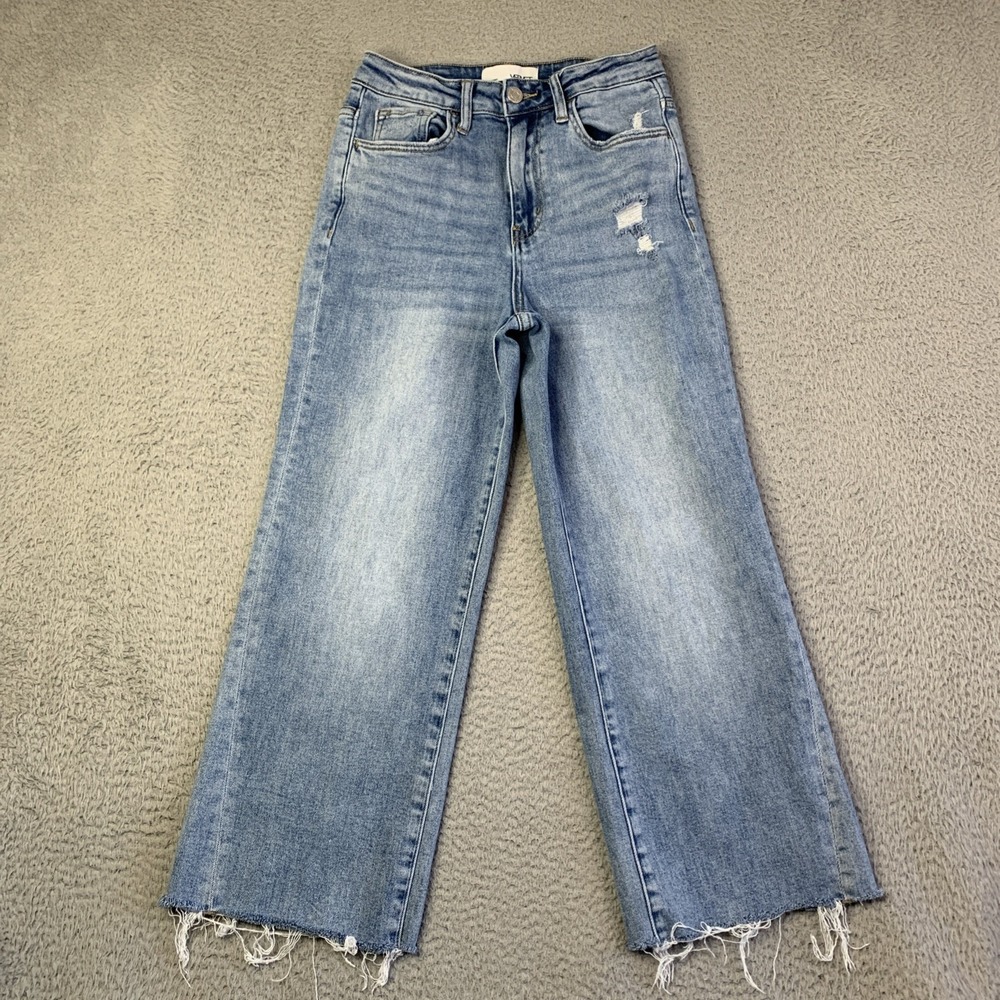 High-Rise Wide-Leg Distressed Women's Jeans - Light Blue